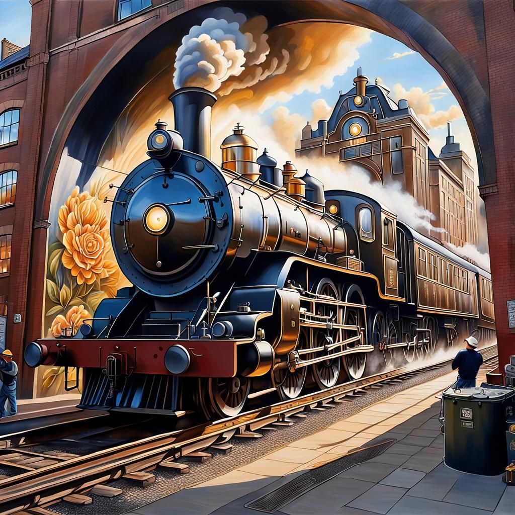 Artist Completes Nostalgic Steam Engine Mural