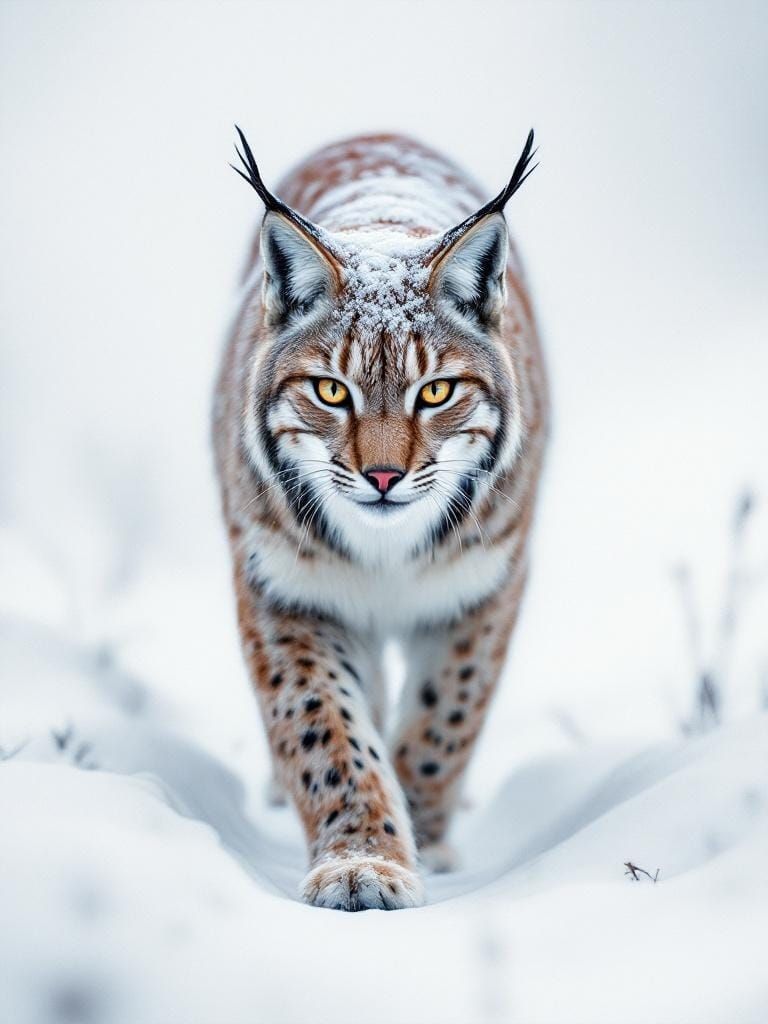 Lynx in Winter Landscape with Selective Color Photography