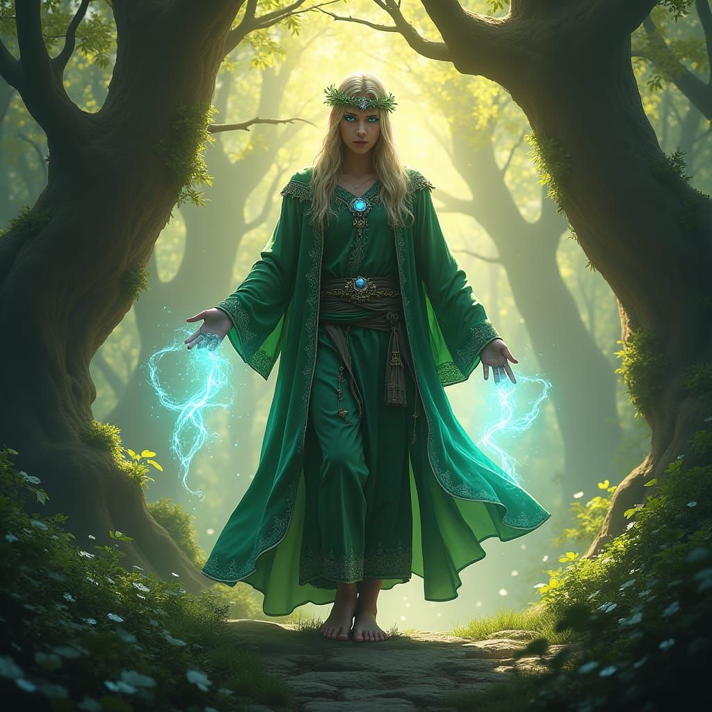 Ethereal Forest: Half-Elf Nature Mage in Matte Painting Styl...