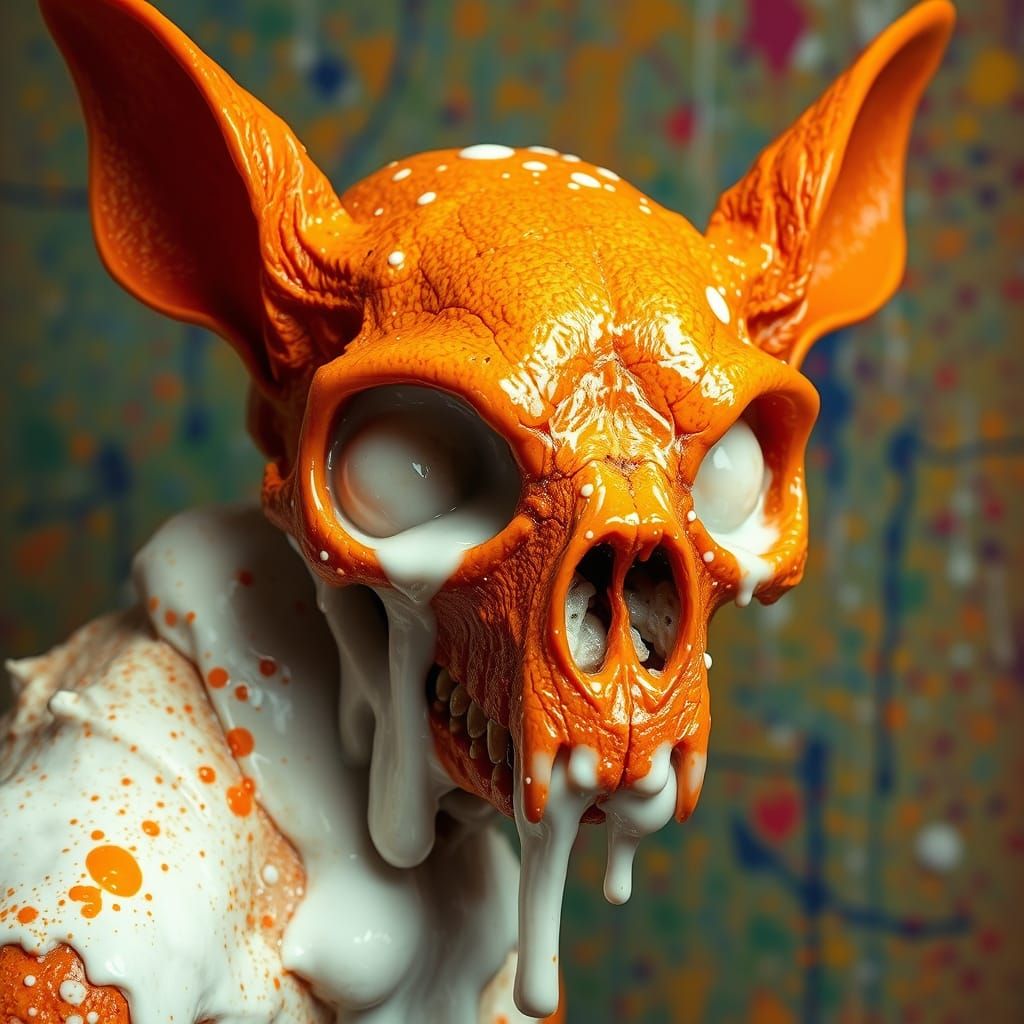 Orange Melted Bat Skull with Slime, Digital Art