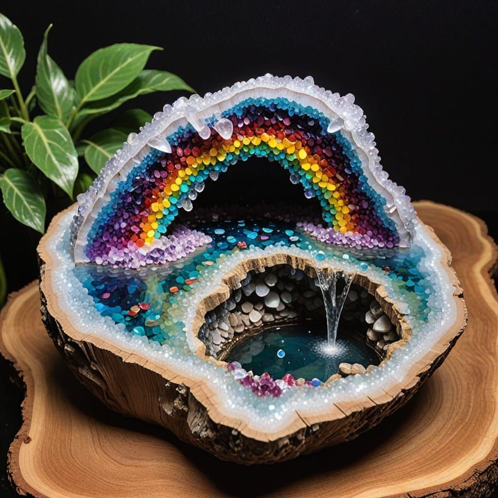 Crystal Geode Landscape with Rainbow Refraction