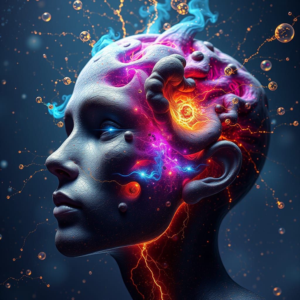 Human Figure Erupts With Miniature Galaxies and Neon Streams