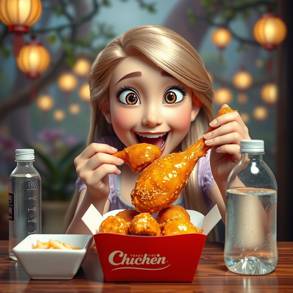 Rapunzel's Korean Mukbang Feast: Ultra-Realistic 4K Image