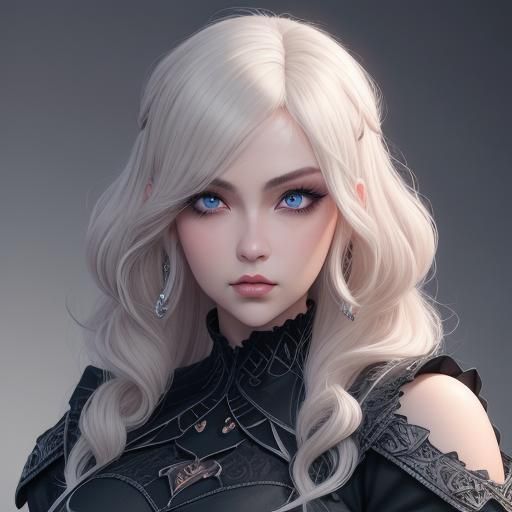 Platinum Blonde Anime Woman in Gothic 3D Art