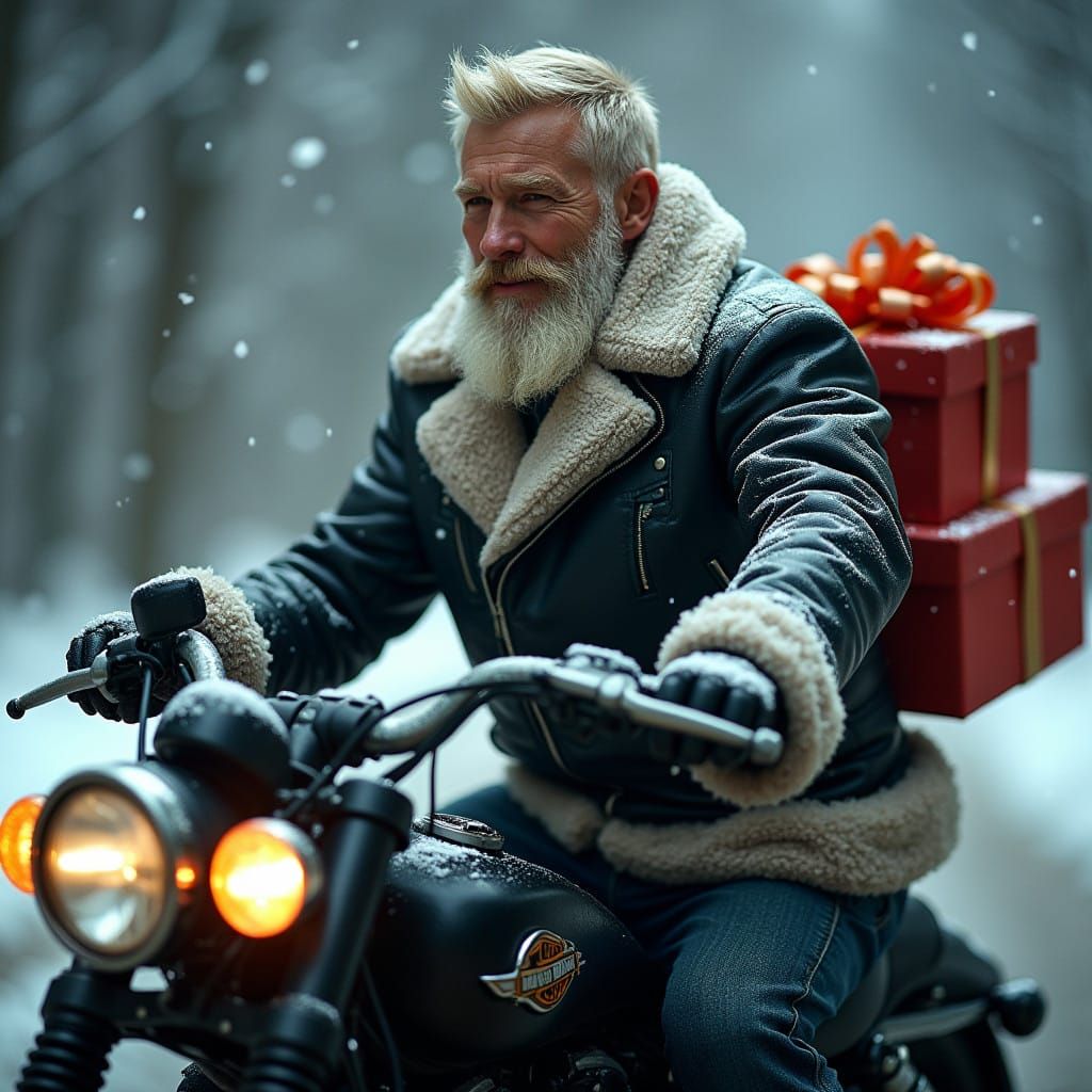 Modern Santa Claus in Snowy Wisconsin Landscape