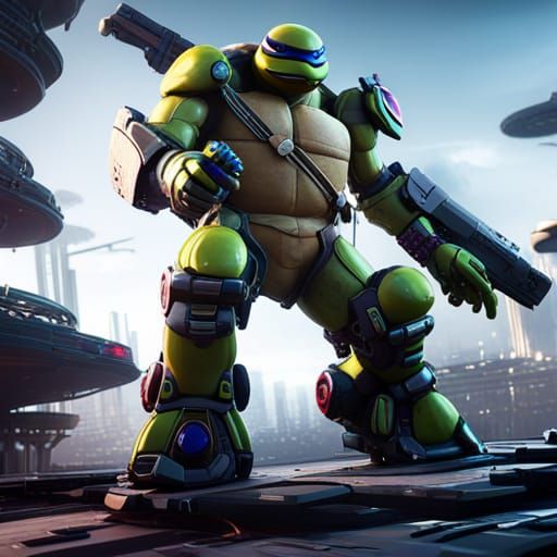 Futuristic Robot Ninja Turtles in Sci-Fi Cinematic Scene