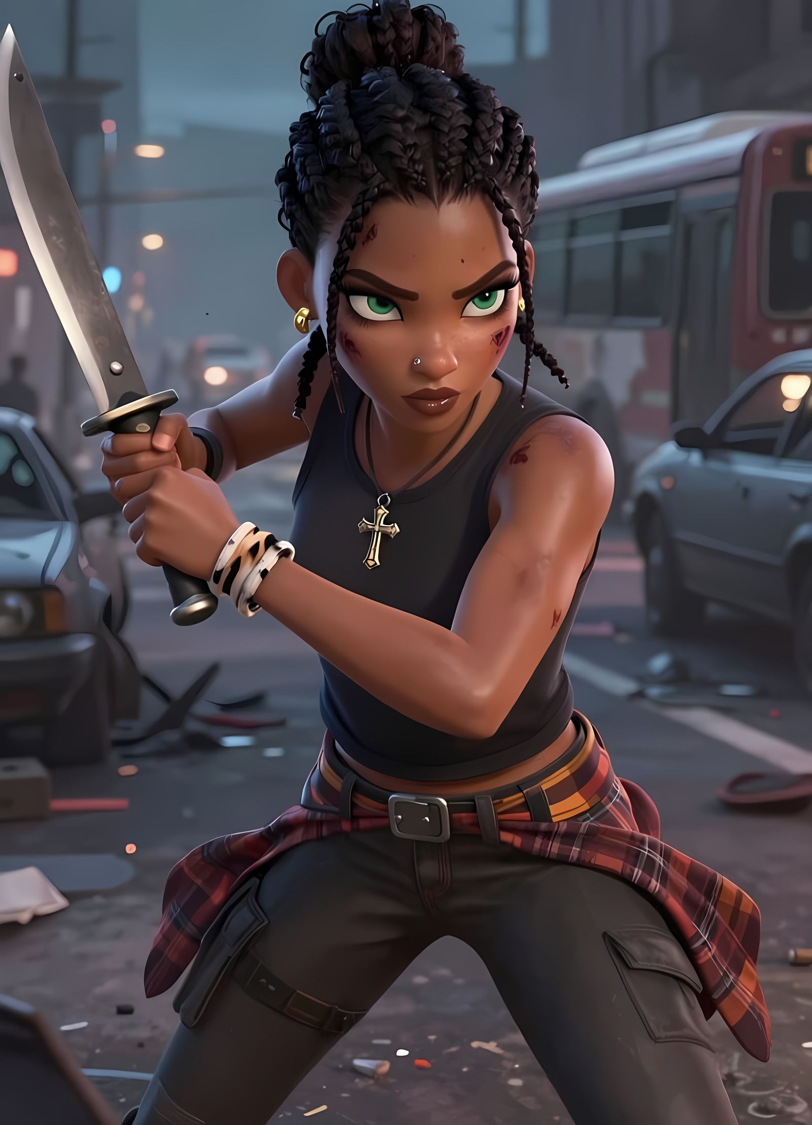 Fearsome Zombie Fighter in Cinematic Anime Style