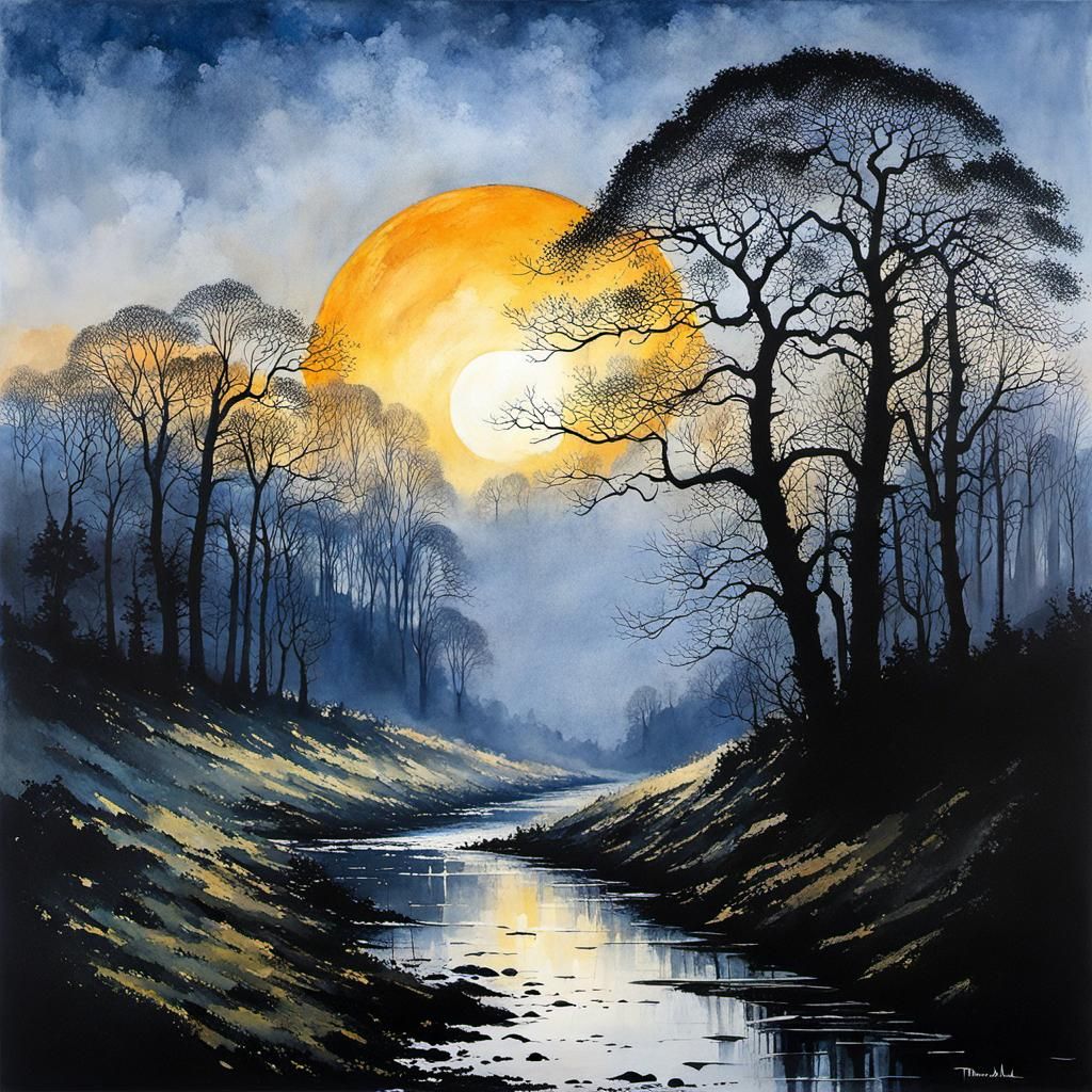 Detailed Watercolor: Night Transitions to Day