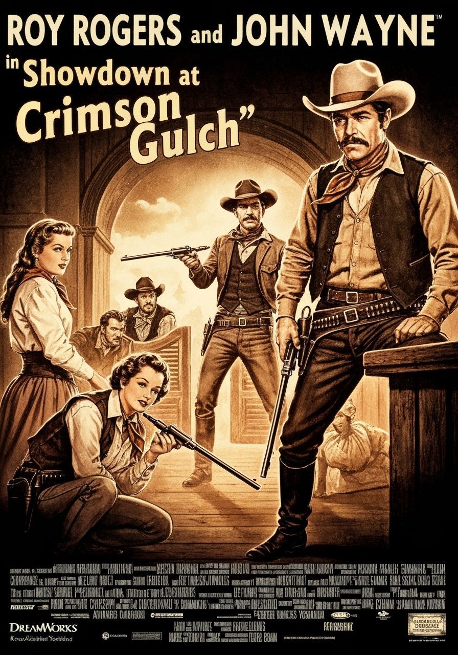 Western Saloon Shootout Movie Poster in Sepia Tones