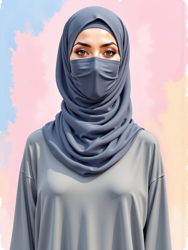 Woman in Hijab with Oil and Gouache Brushstrokes