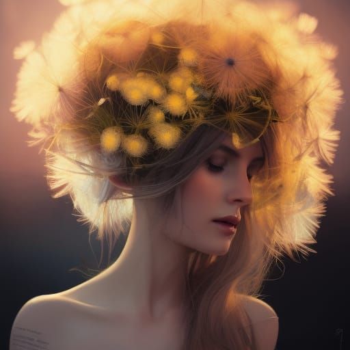 Dandelion Elf Portrait in Hyperdetailed Digital Art