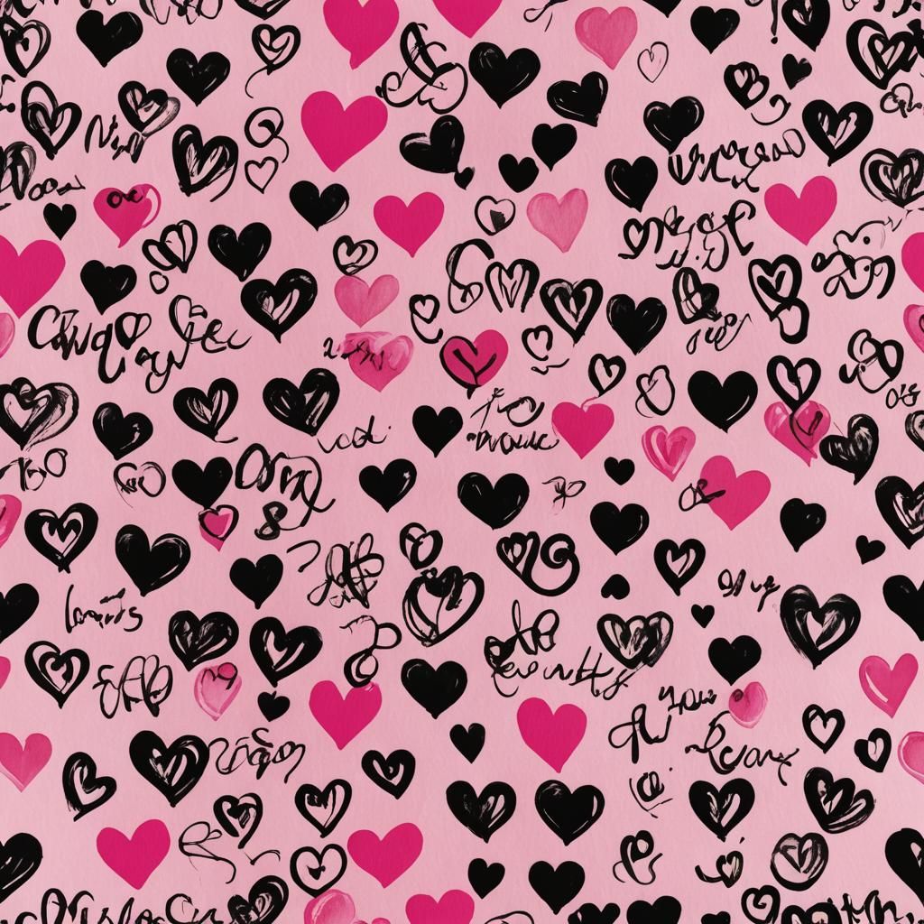 Calligraphic Hot Pink and Black Heart Design