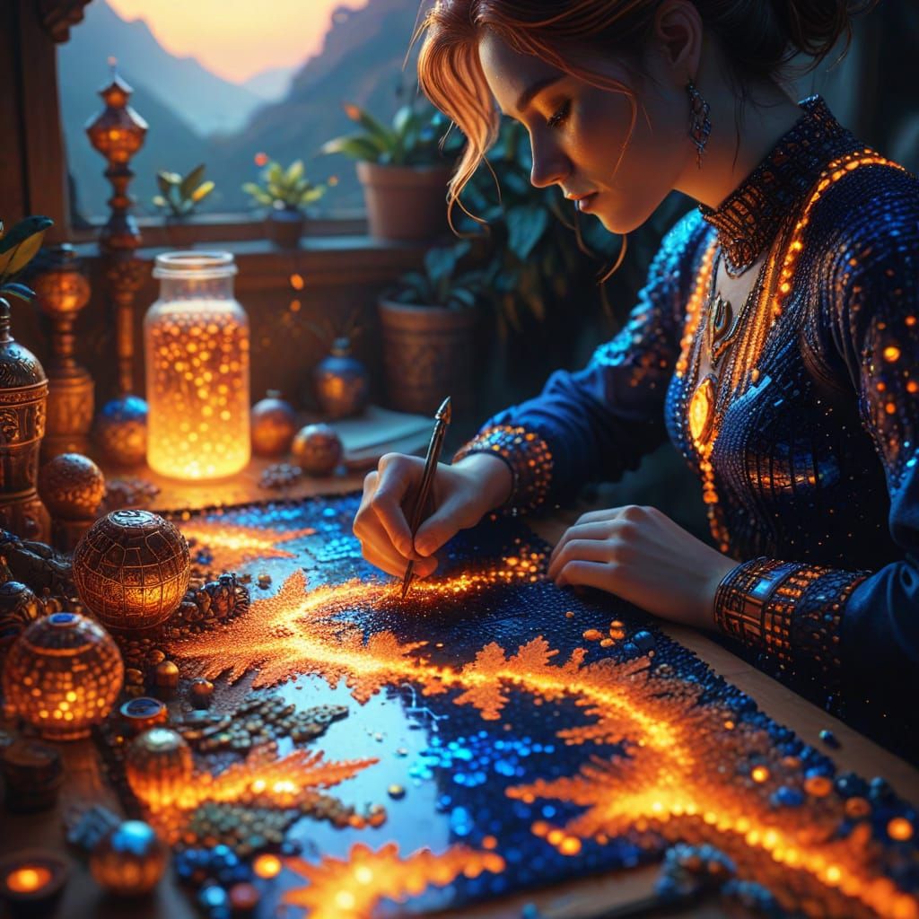 Fantasy Perler Art in Golden Hour Light