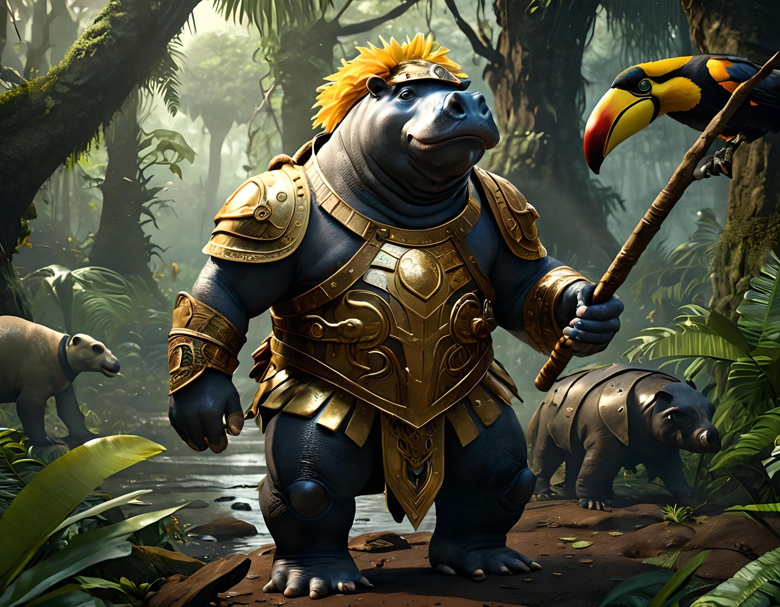 Hippo Amazon Warrior in the Rainforest