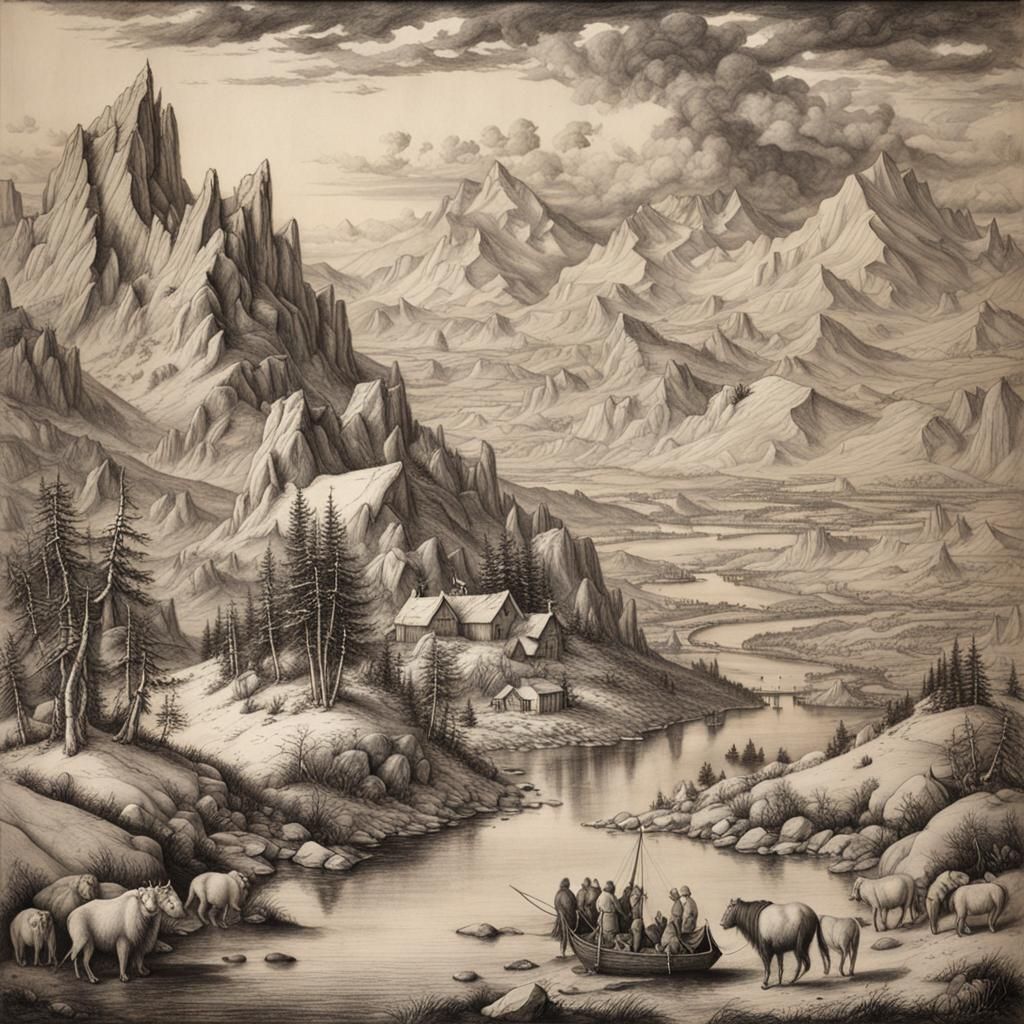 Hyperdetailed Charcoal Arctic Landscape in Dürer Style