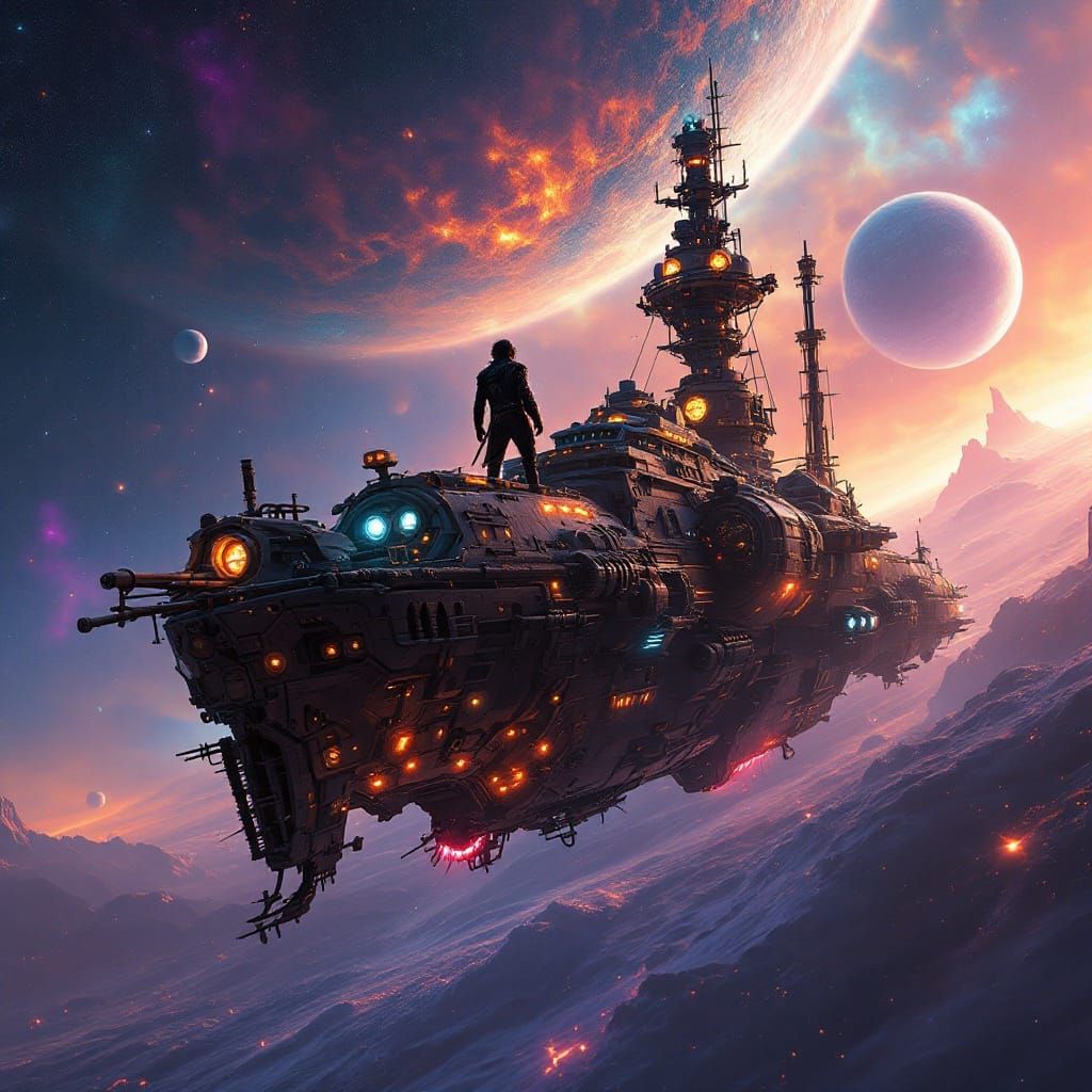 Space Pirate Ship in a Starry Void