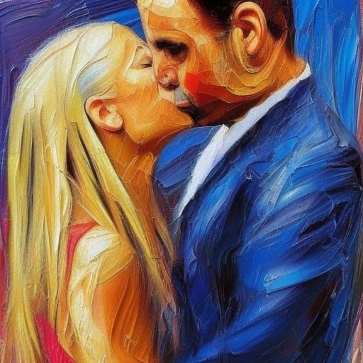 Passionate Kiss in Neo-Impressionist Expressionist Style