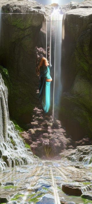 Beautiful Goddess Meditating Underneath A Waterfall Insanely HyperRealistic HyperDetailed HyperIntricate HyperMeticulous...