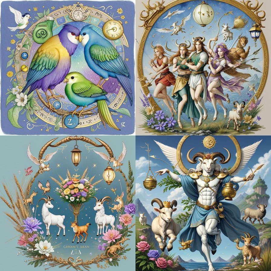 Cute Zodiac Animals Holding Symbols in a Whimsical Scene