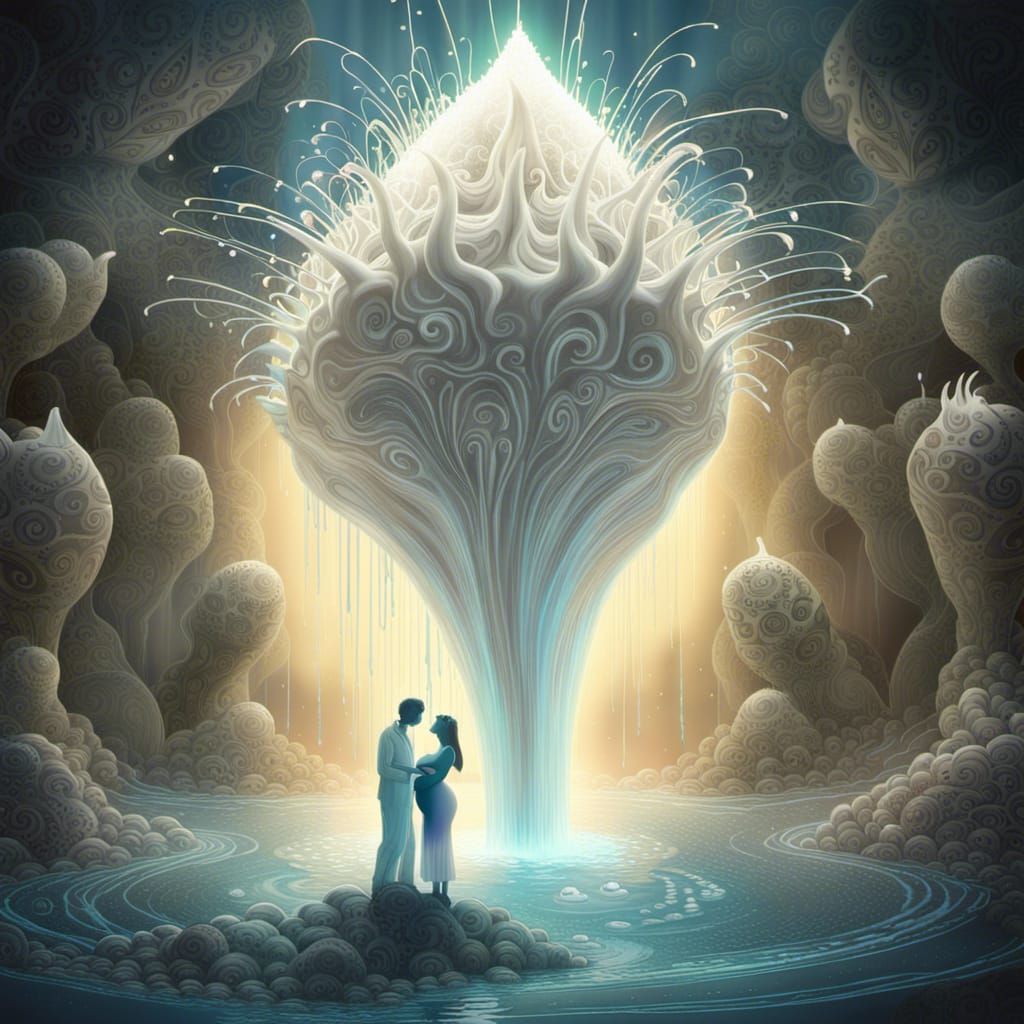 Joyful Alien Mother and Child in Gouache Style