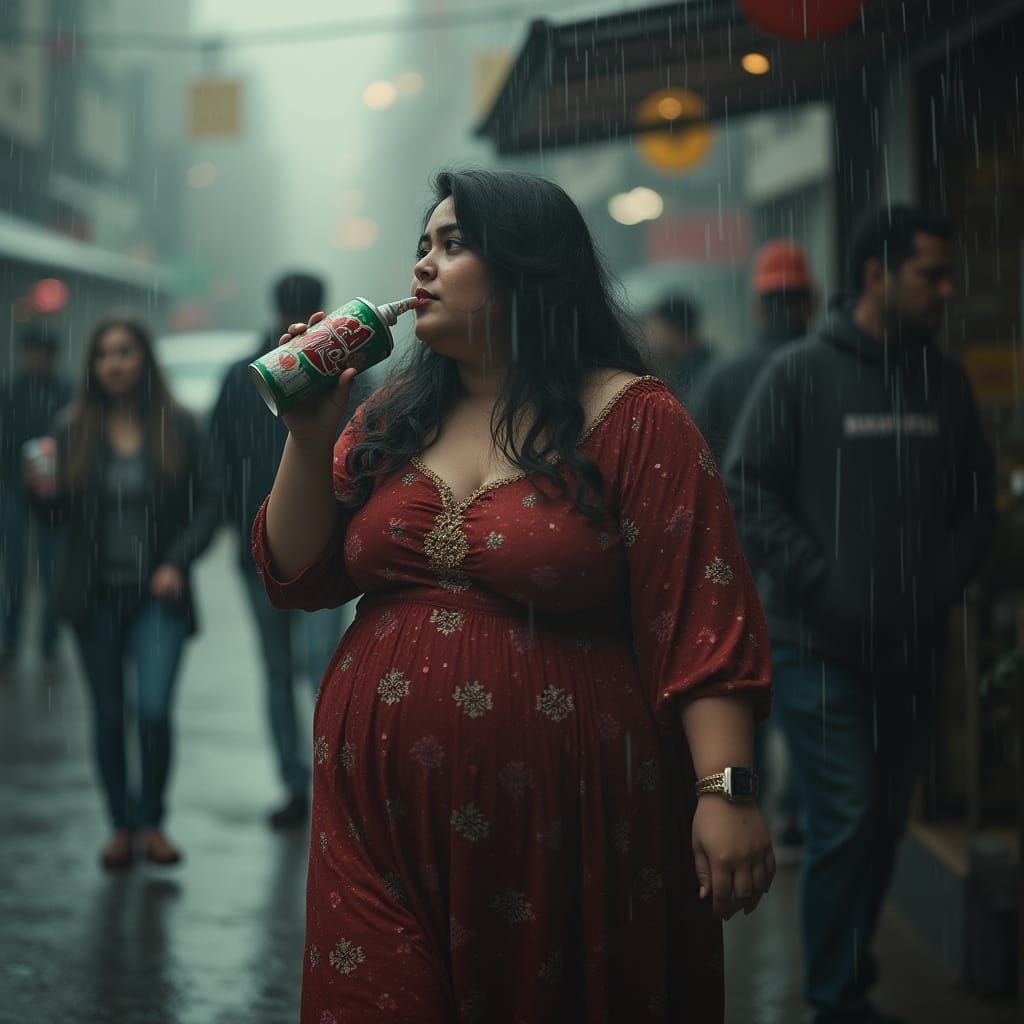 Elegant Persian Beauty in Rainy Cinematic Moment