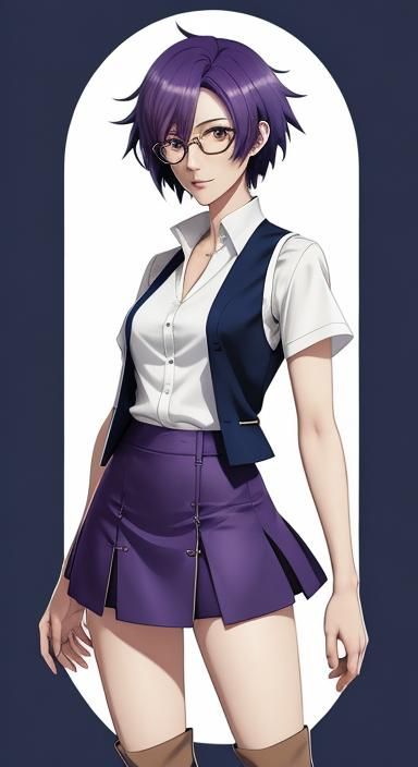 Anime Girl with Purple Hair in Manga Style
