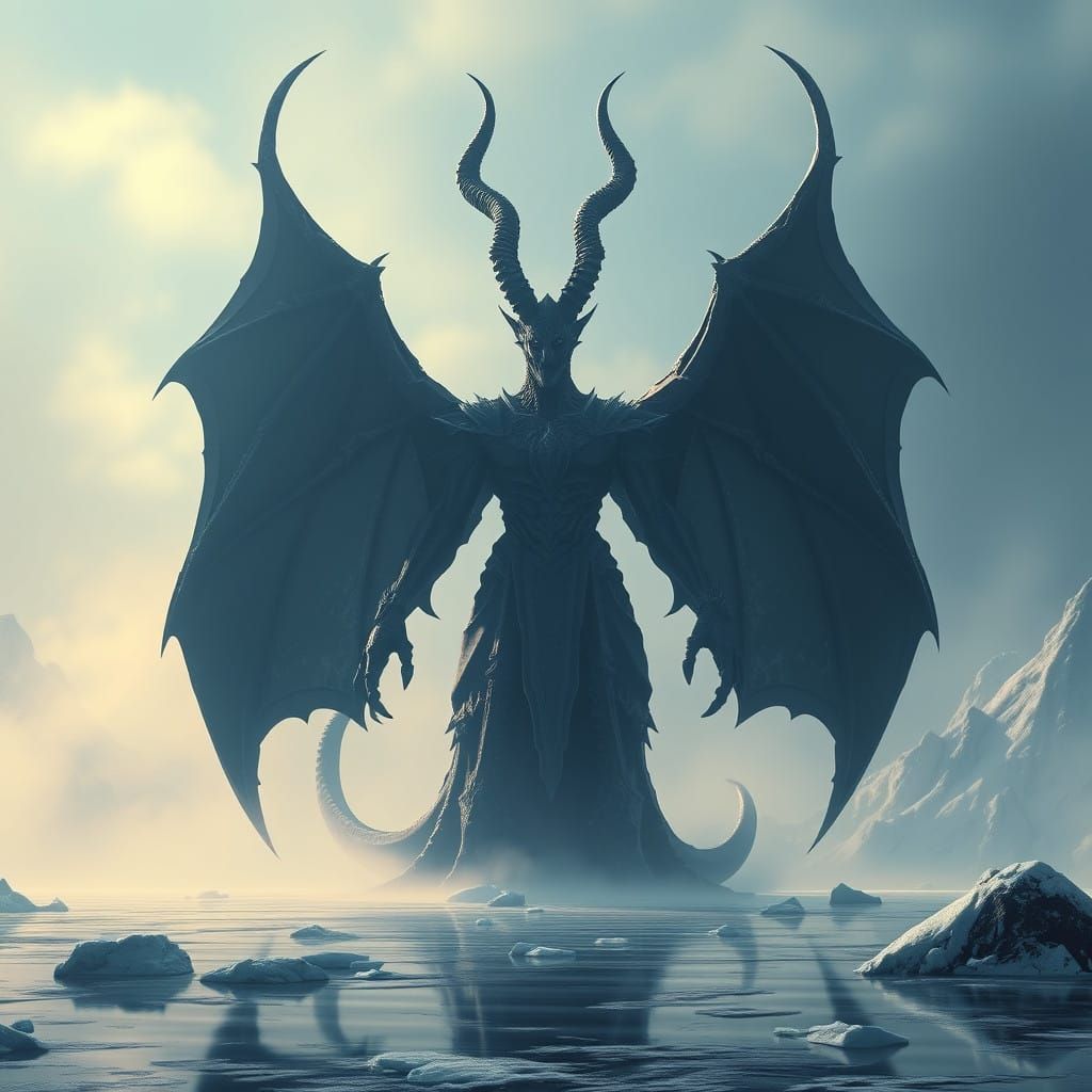 Majestic Satan in Deep Blue Frosty Landscape