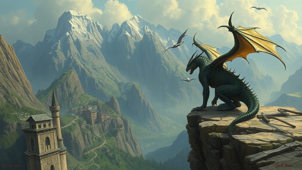 Dragon Watching over a Serene Mountain Village
