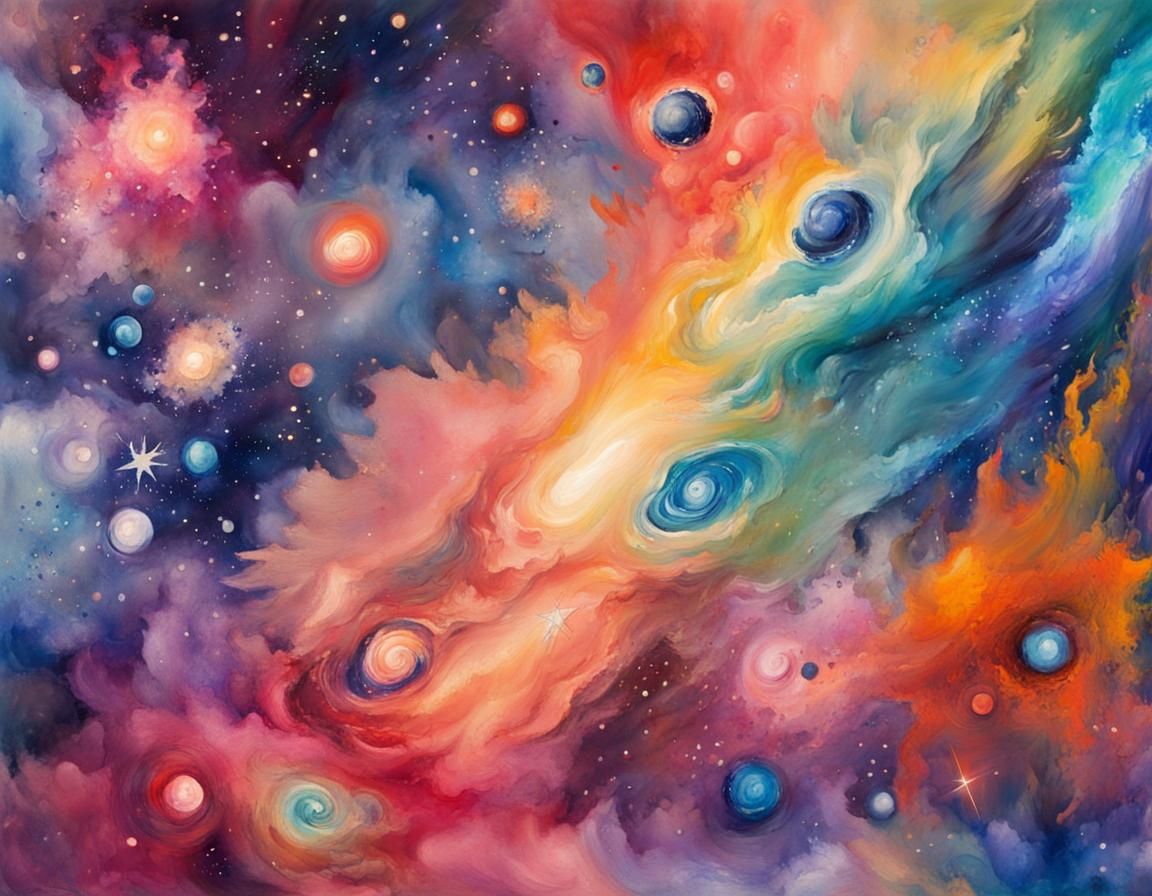 Colorful Galaxies in Gouache and Watercolor Style