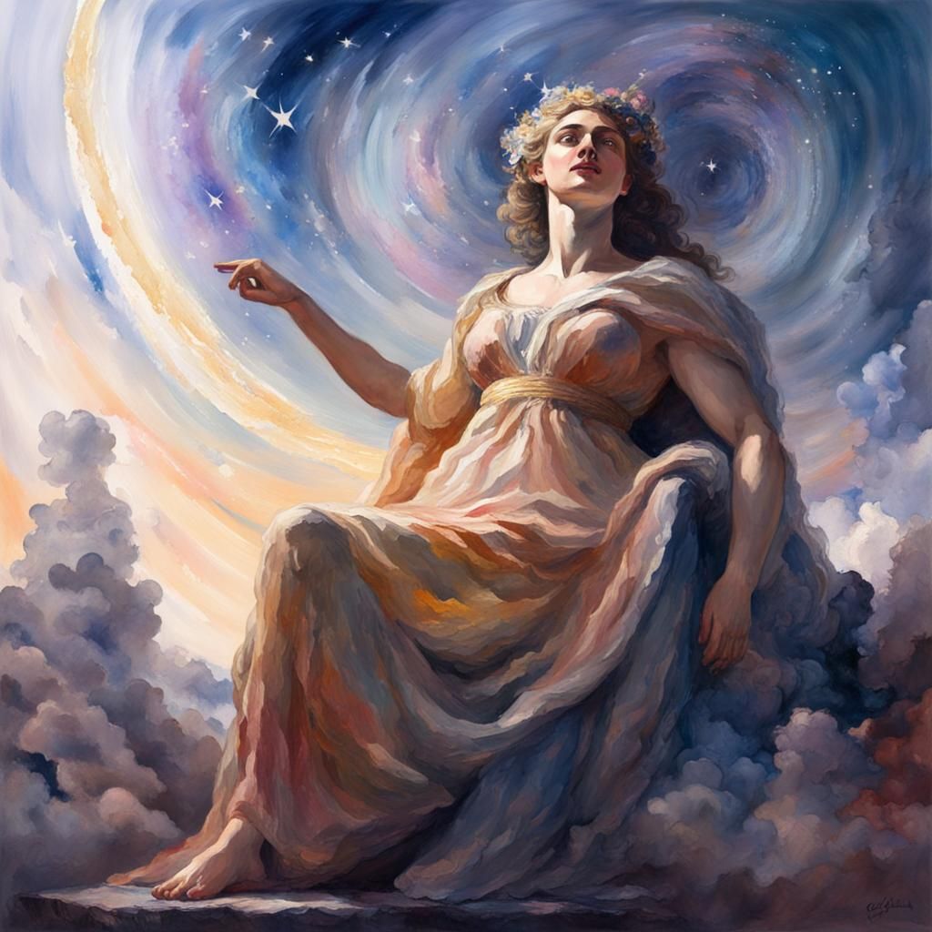 Goddess Olympia in Gouache Watercolor Style