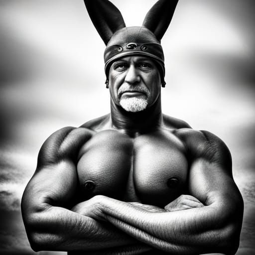 Hyperrealistic Hulk Hogan in a Bunny Costume
