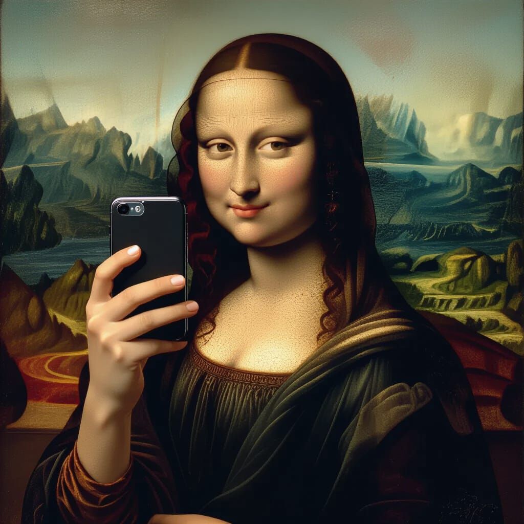 Mona Lisa Takes a Modern Selfie in Renaissance Style