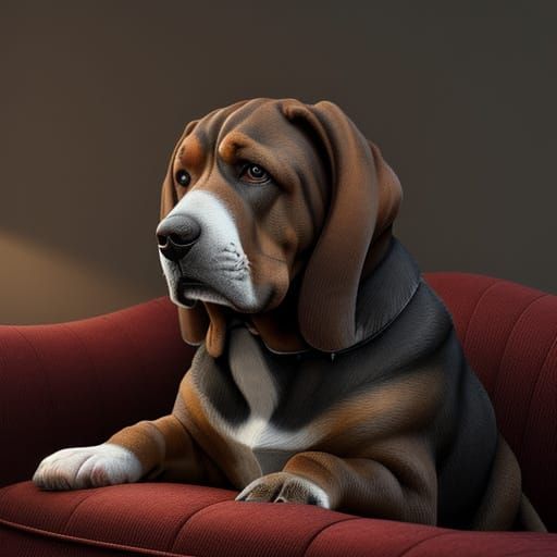 Basset Hounds Lounge on Velvet Couch in Pixar Style