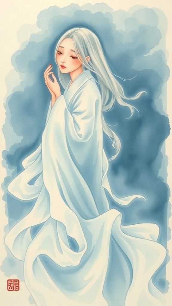 Ethereal Ghost in Oriental Watercolor Style
