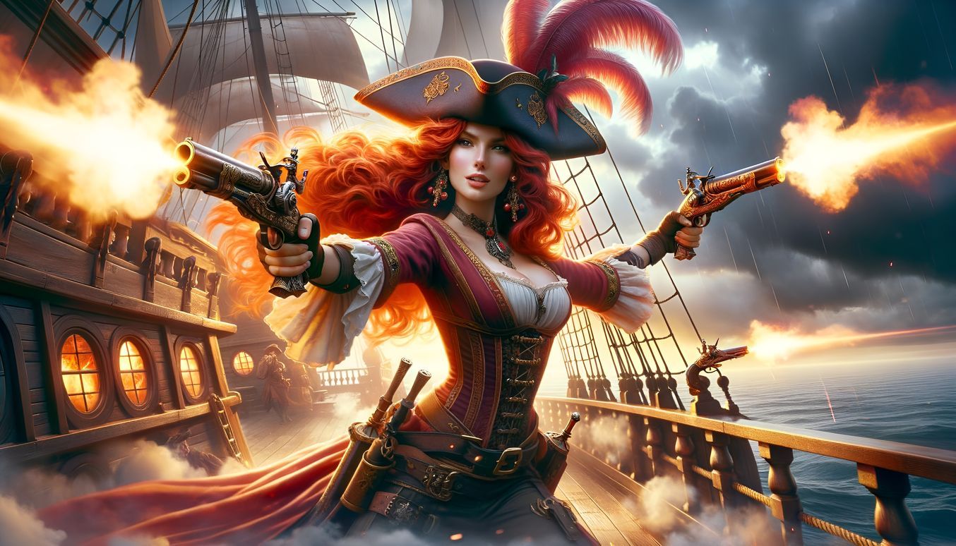 Charismatic Pirate Queen Commands Ship in Fierce Battle