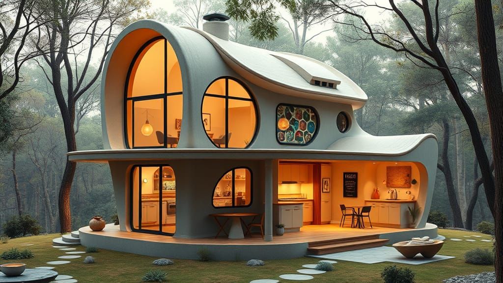 Cozy Gaudí-Inspired House in a Whimsical Forest Setting