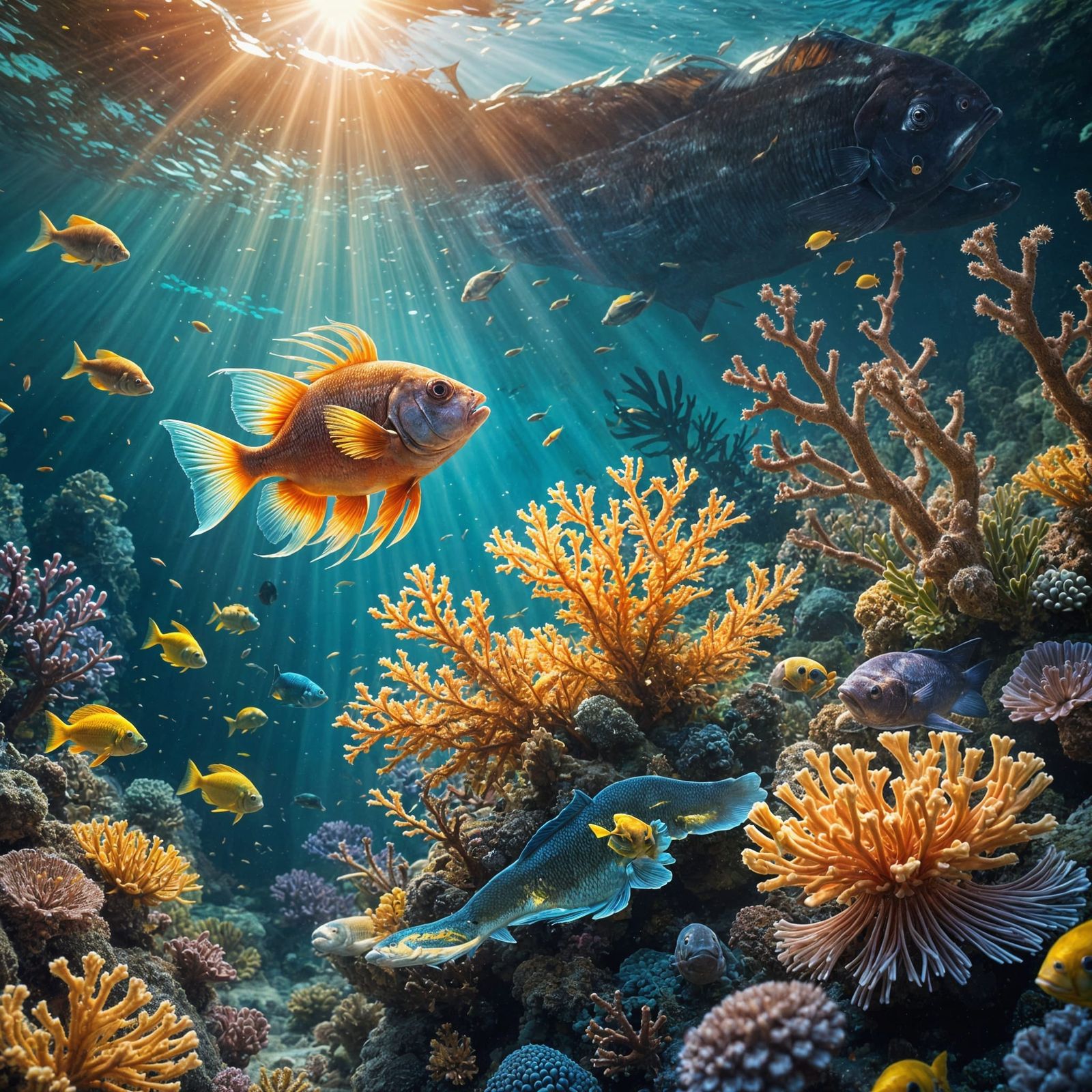 Vibrant Coral Reef Bursting with Marine Life