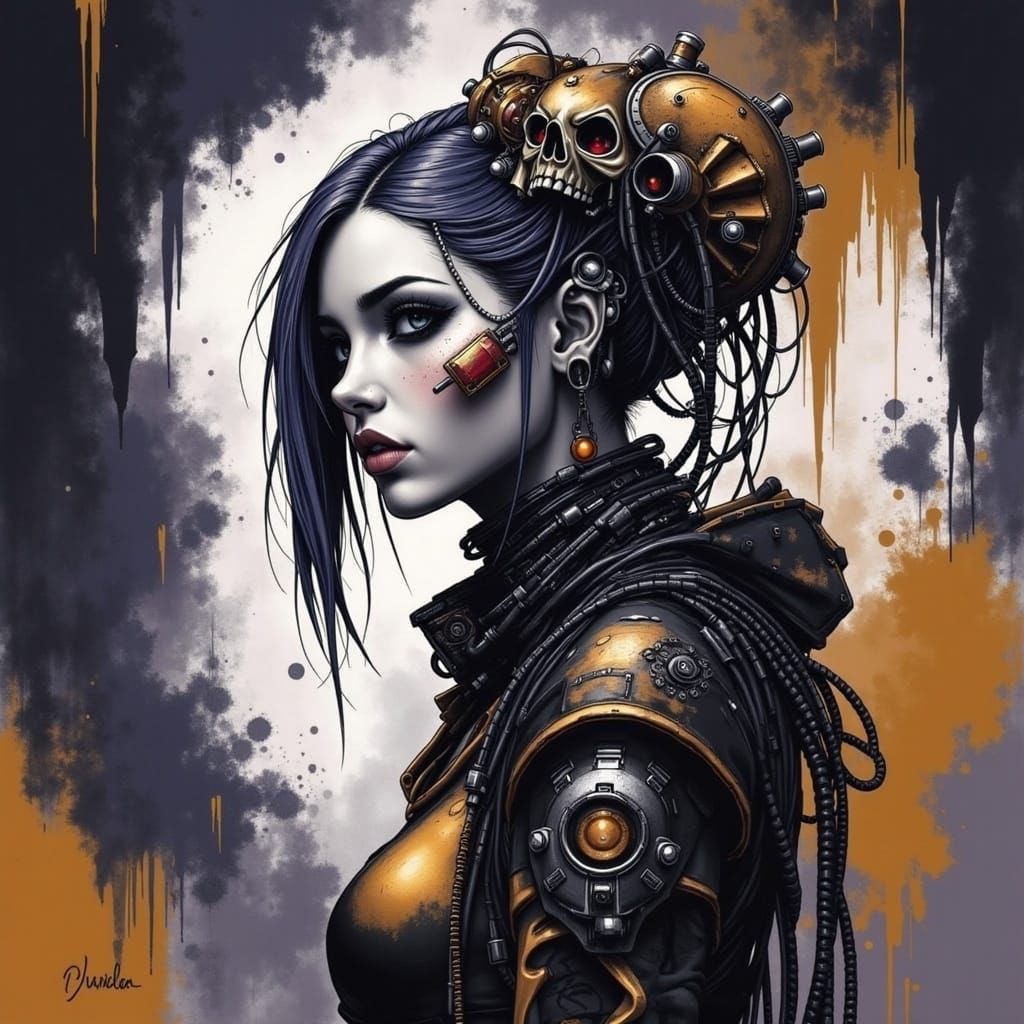 Corroded Cyberpunk Girl in Victorian Lace, Junji Ito Style