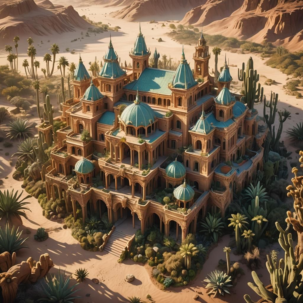 Desert Oasis Palace in Ethereal Fantasy Art Style