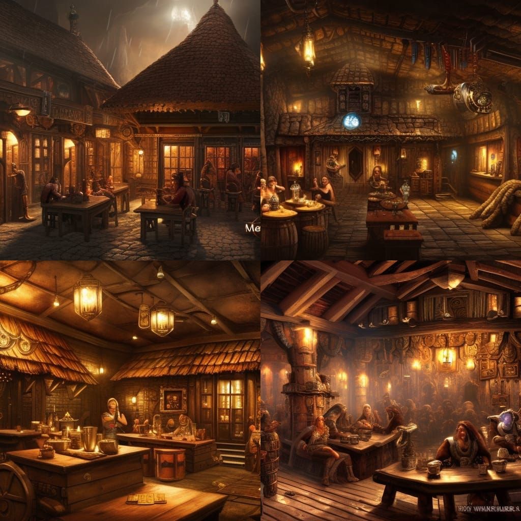 Epic Medieval Warhammer Tavern Digital Painting