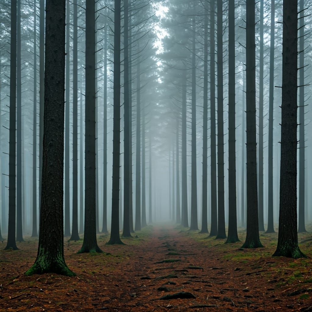 Ethereal Forest: Trees Fading into the Mist