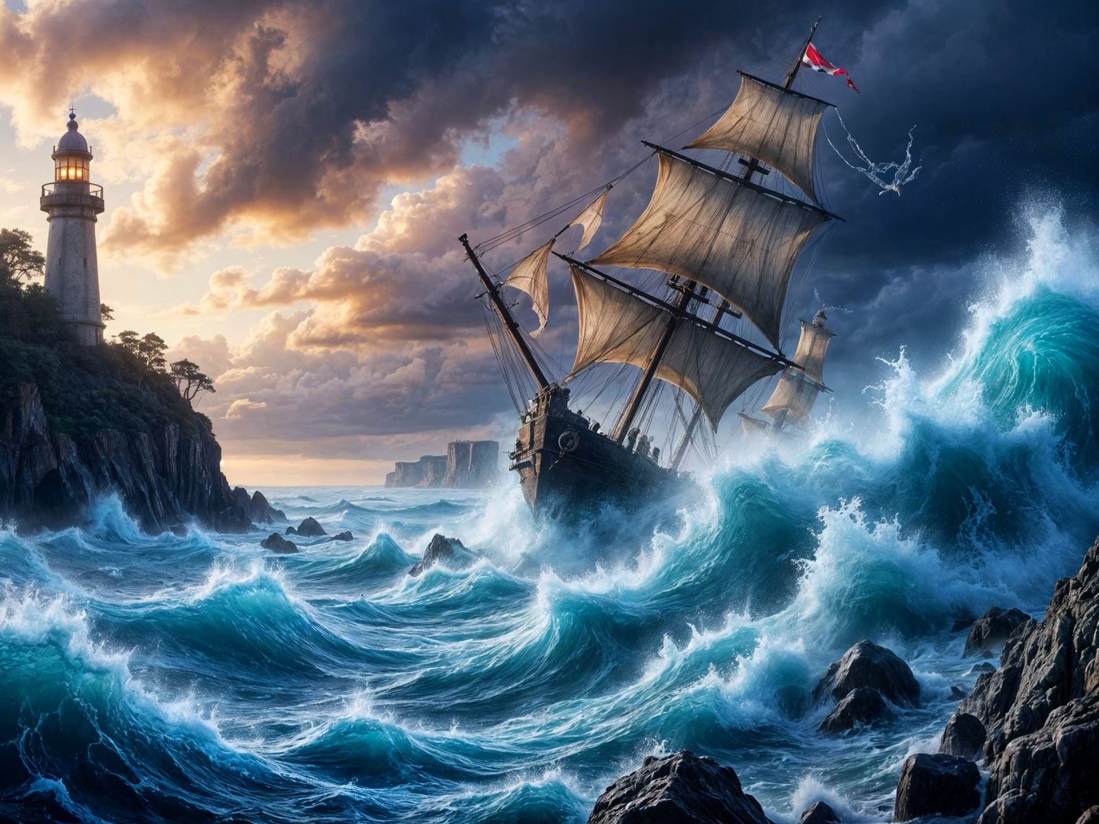 Dramatic Spanish Galleon Tipped by a Towering Ocean Wave