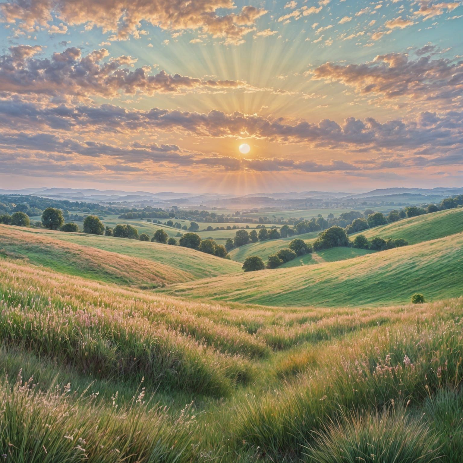 Impressionistic Daybreak with Soft Clouds