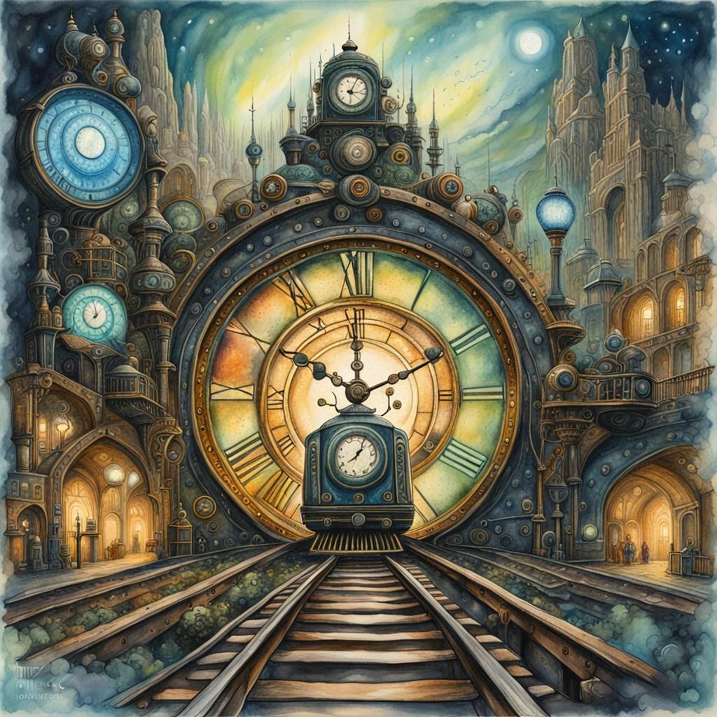 Steampunk Portal to Alien Galaxy in Watercolour Style