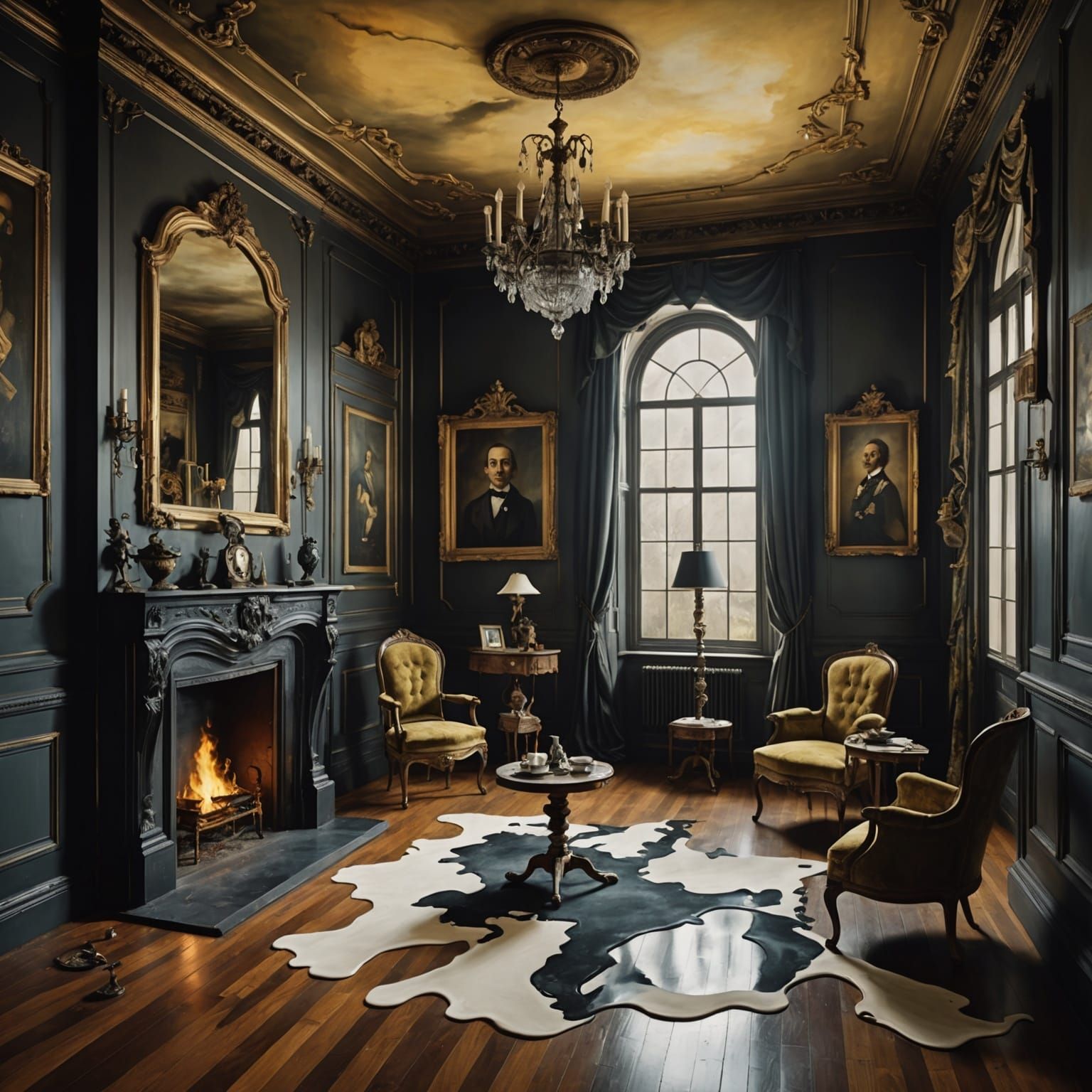 Surreal Macabre Edwardian Mansion Interior in Dali Style