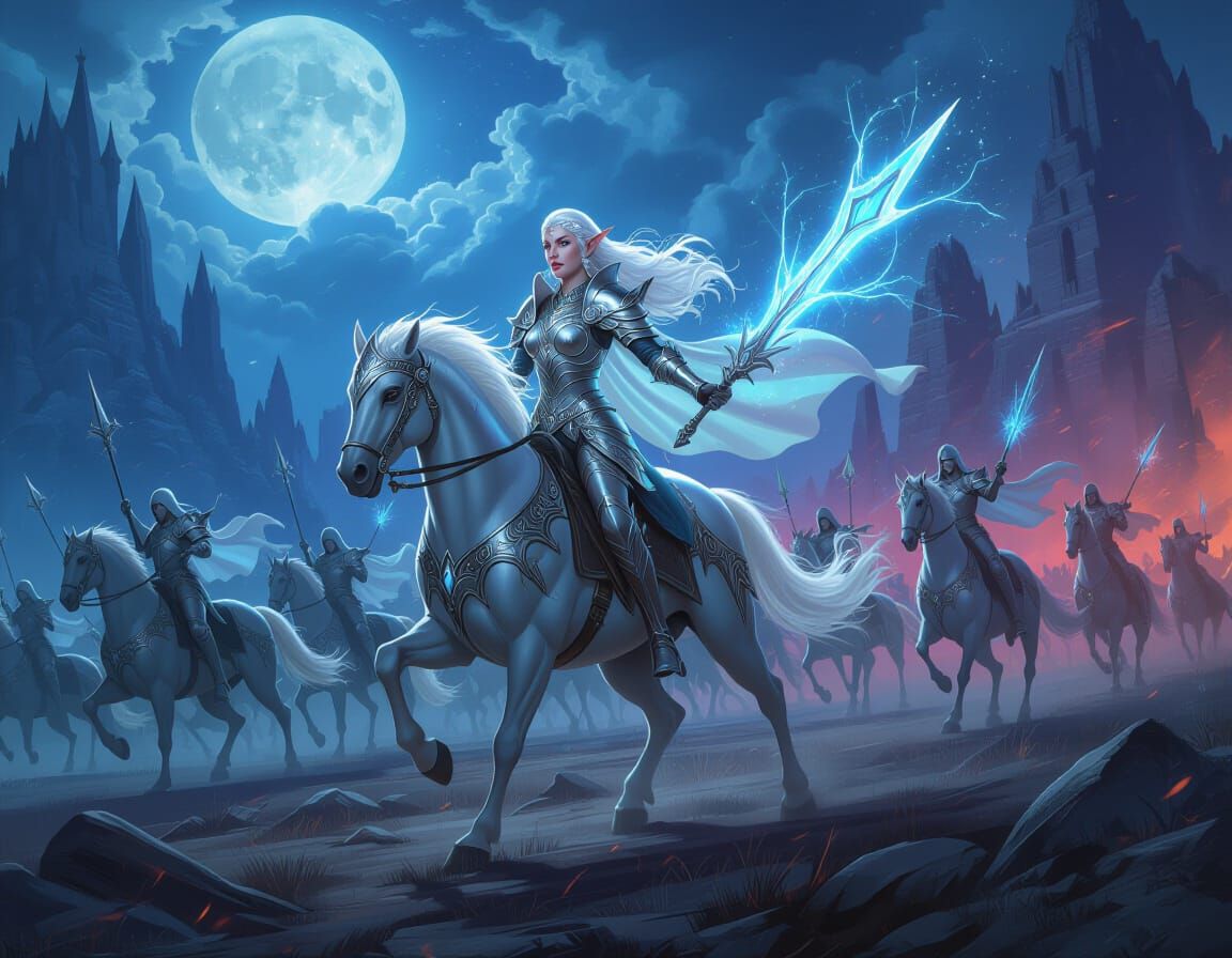 Elf Princess Leads Spectral Warriors in Epic Battle