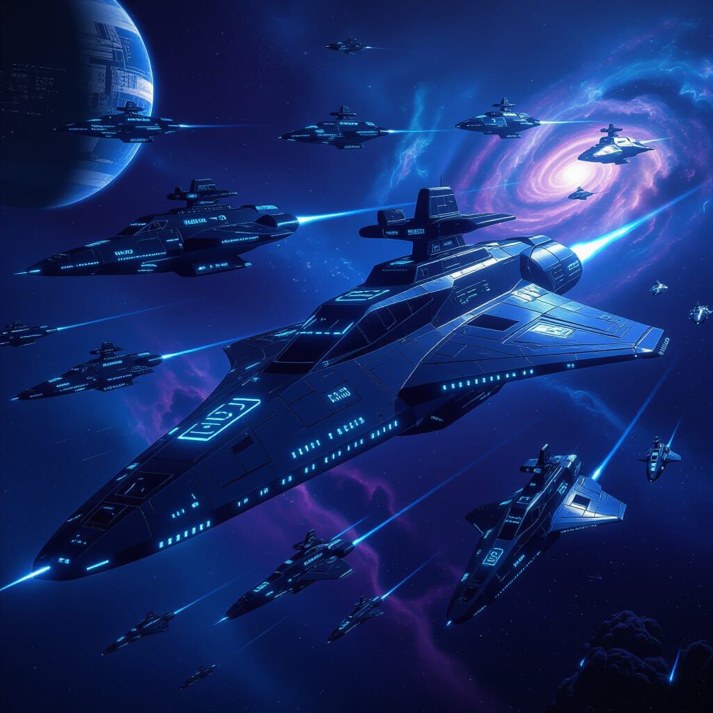 Sleek Sci-Fi Spaceships in Cosmic Nebula