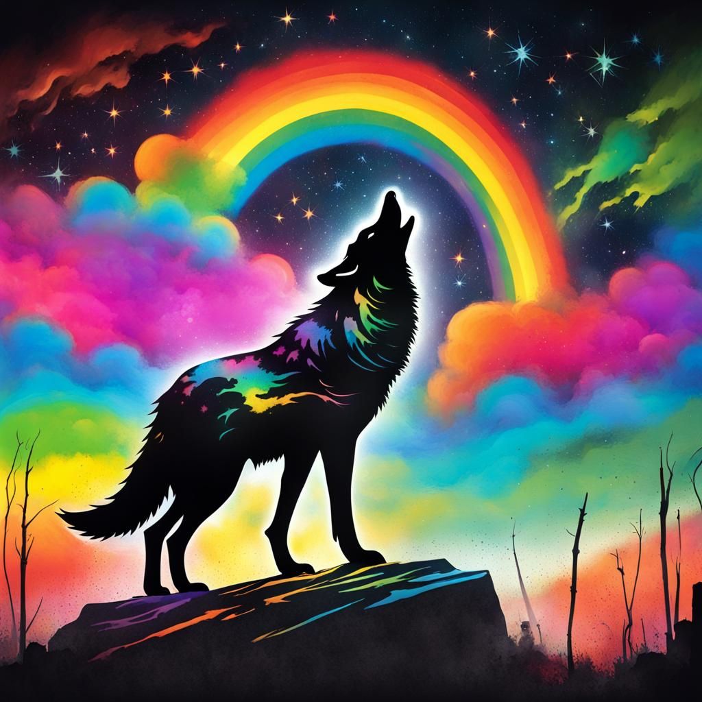 Wolf Howling at Moon in Graffiti Art Style