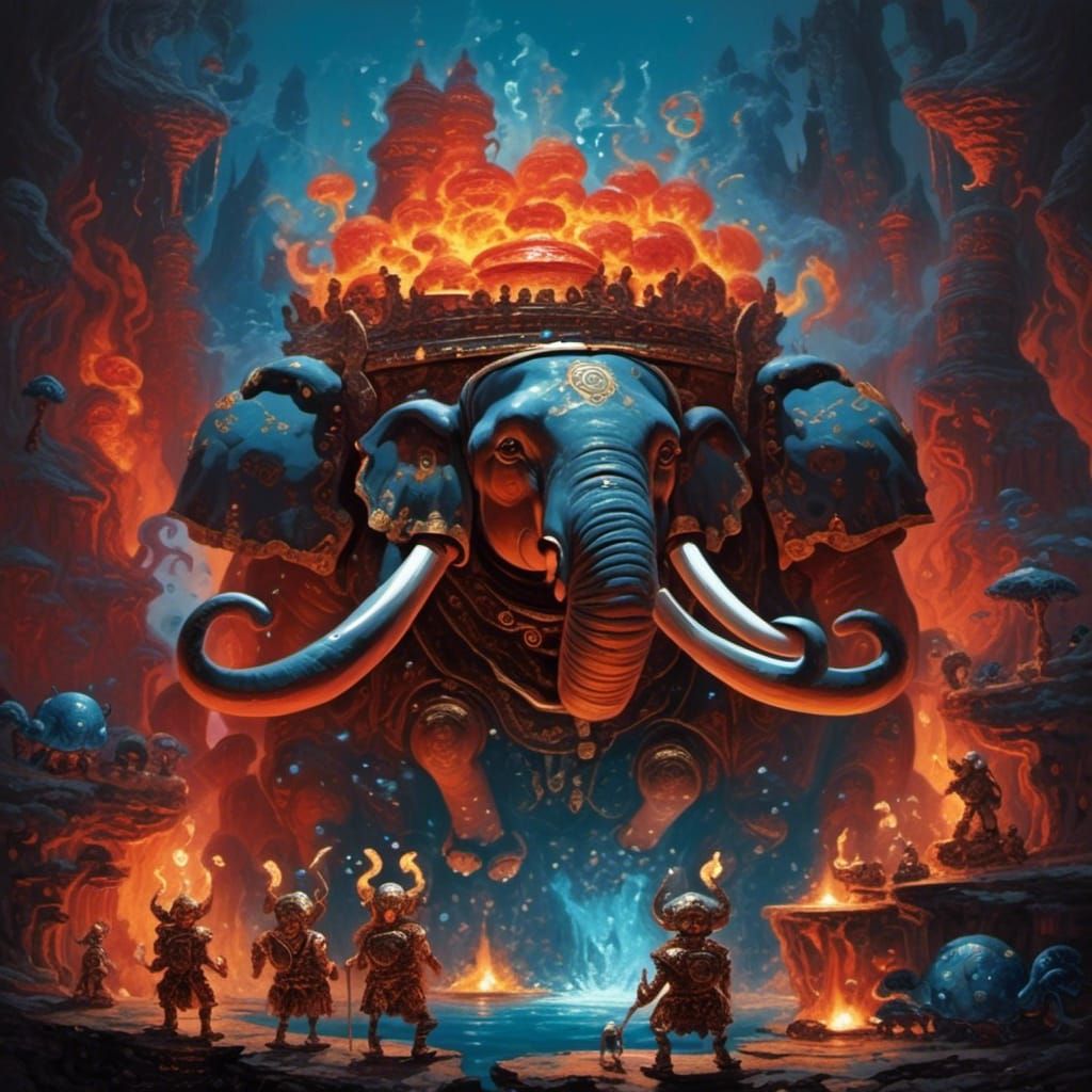 Baroque Giants Forge Thunderbolts in Volcanic Landscape