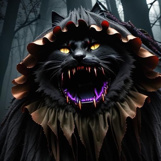 Eerie Black Cat in Dark Fantasy Film Noir